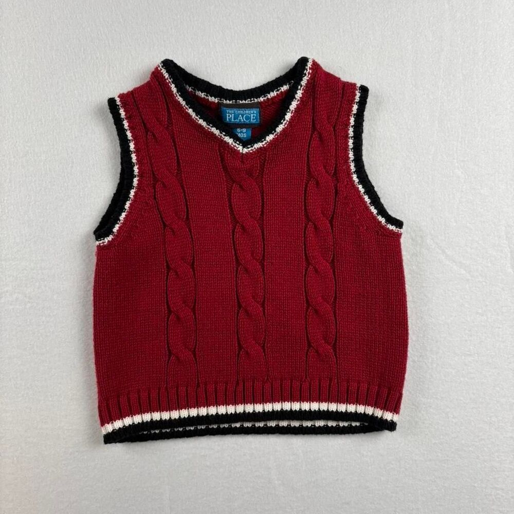 Vintage The Children's Place Red Cable Knit Sweater Vest - Baby Boys 6-9 Months